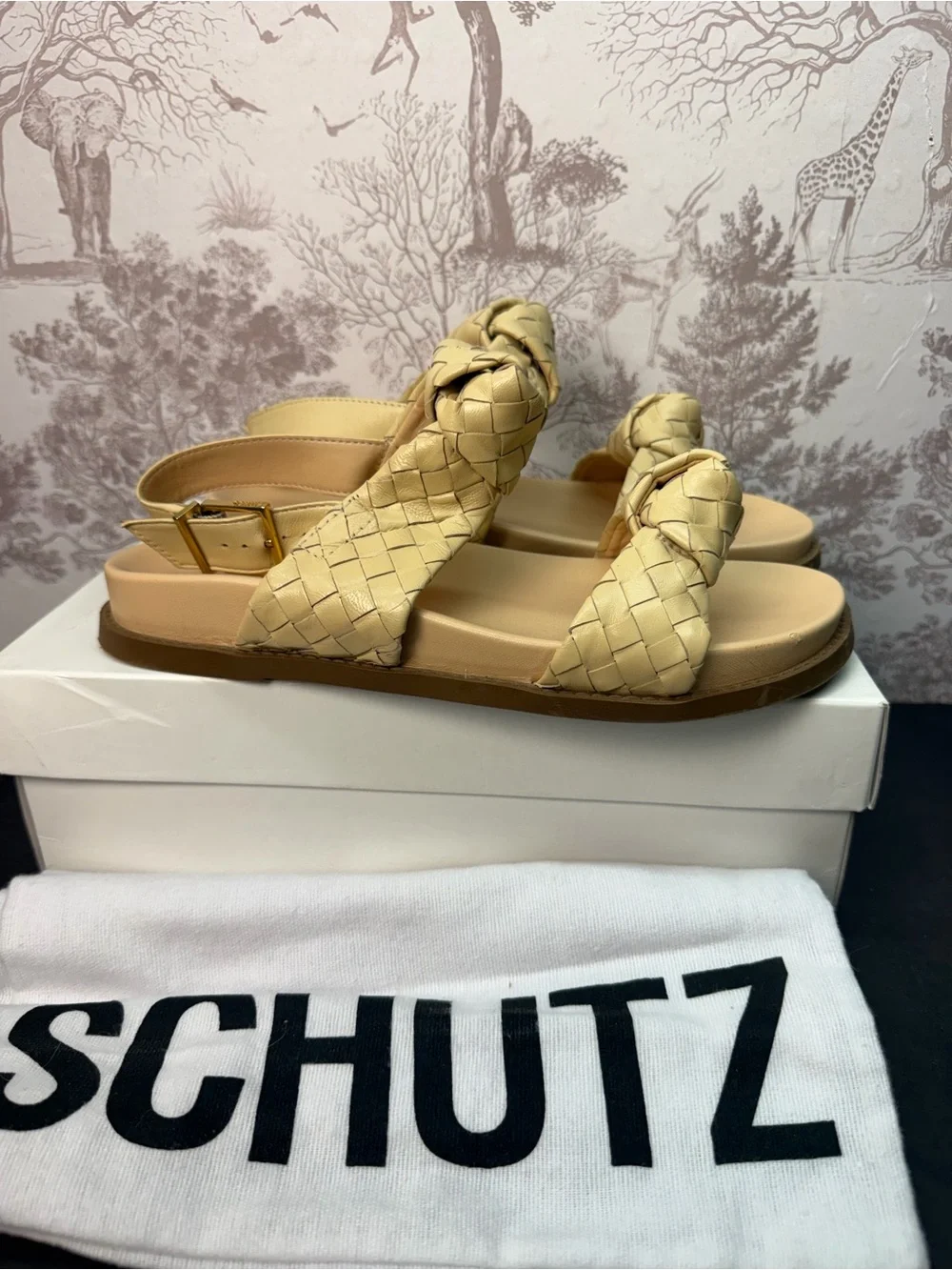 Schutz Kareena Knot Sporty Sandal in Natural Nibs woven leather